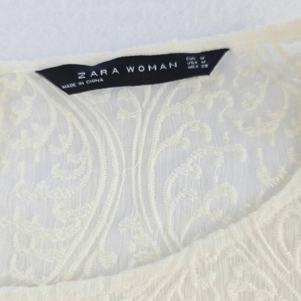 Zara Woman Lace Tunic Top Elegant Long Sleeve Ivory Cream Size M - Picture 3 of 8